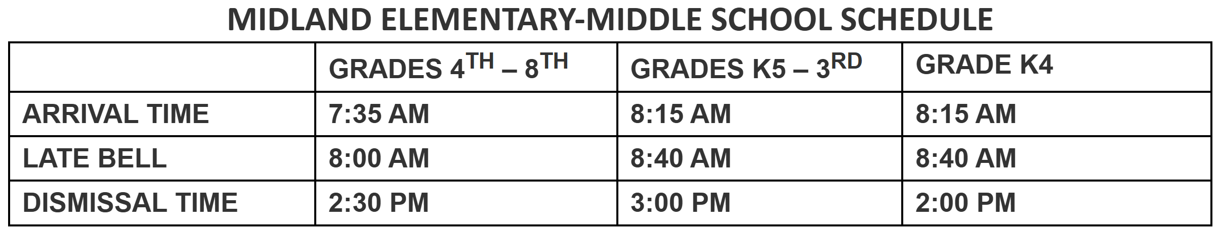 Midland Elementary - Middle School Schedule image